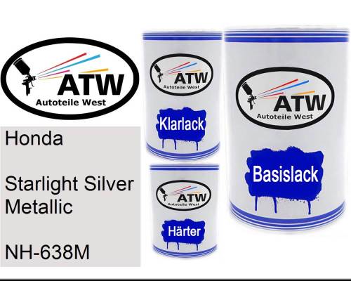 Honda, Starlight Silver Metallic, NH-638M: 500ml Lackdose + 500ml Klarlack + 250ml Härter - Set, von ATW Autoteile West.